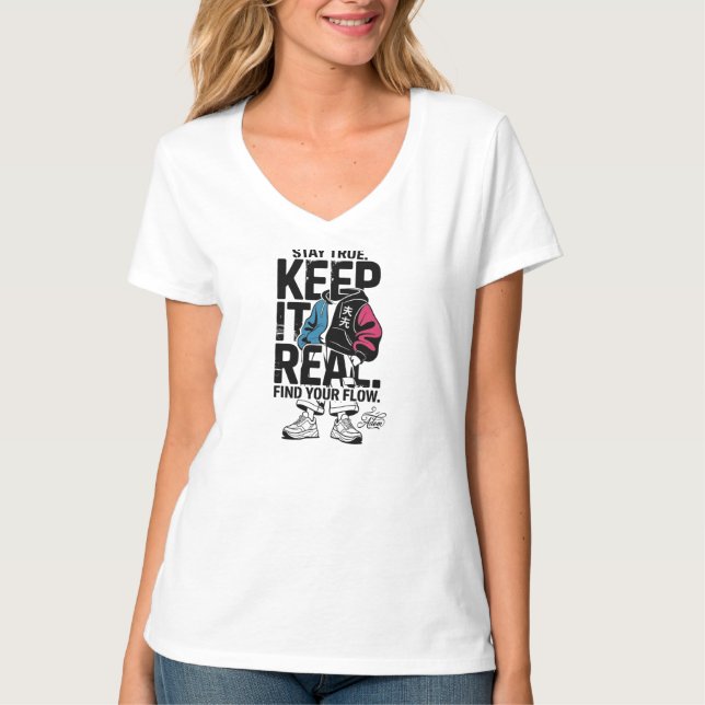ADOM Keep It Real V-Neck T-Shirt (Front)