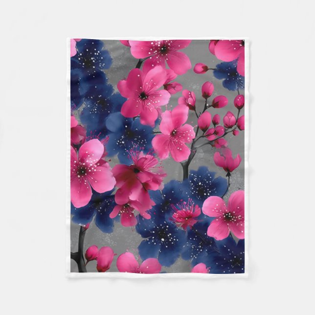 ADOM Pink & Blue Blossoms Art Blanket (Front)