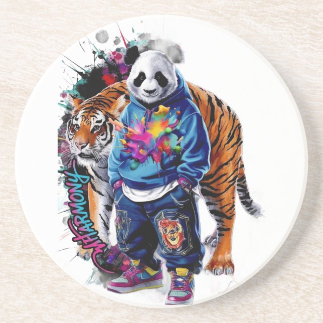 ADOM Premium Artistic Panda & Tiger Graphic Notebo Coaster (Front)