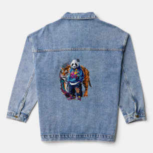 ADOM Premium Artistic Panda & Tiger Graphic Women' Denim Jacket