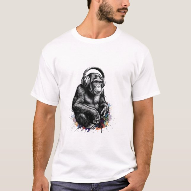ADOM Premium "Music Gorilla" Minimalist Long Sleev T-Shirt (Front)