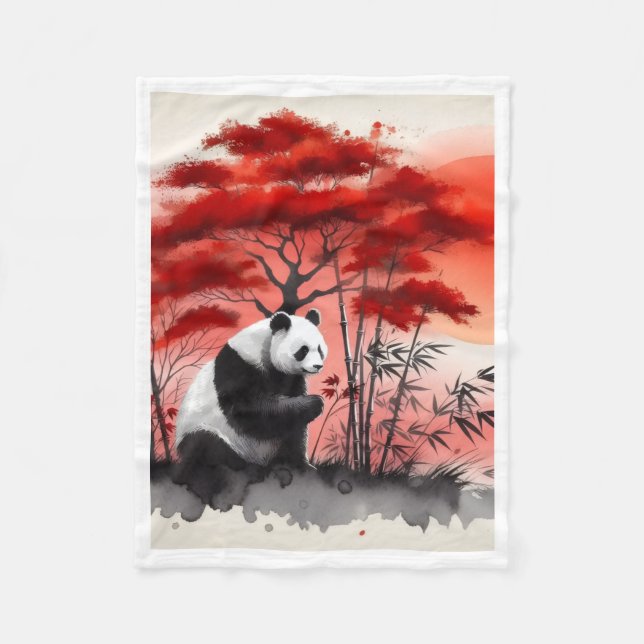 ADOM Red Bamboo Forest Panda Blanket (Front)
