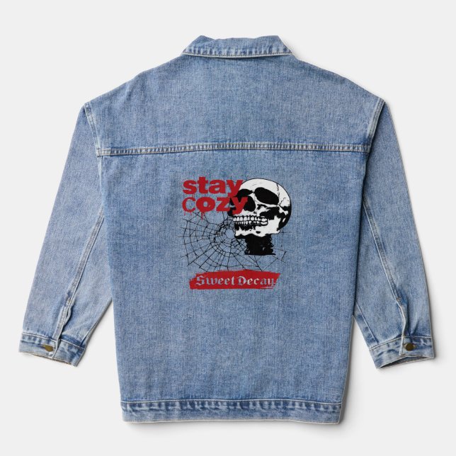 ADOM "Stay Cosy" Women's Long-Sleeve Graphic Tee Denim Jacket (Back)