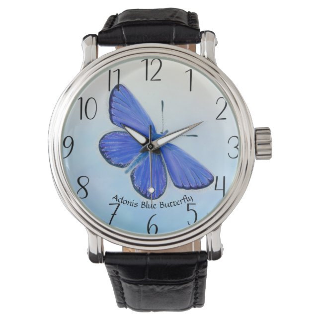 Adonis Blue Butterfly Watercolor Painting Large Watch (Front)