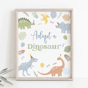 Adopt A Dinosaur Blue Boy Boho Birthday Poster