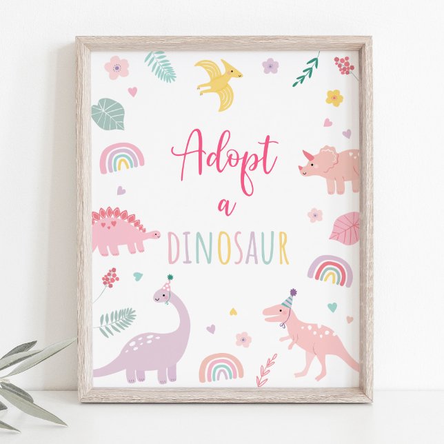 Adopt A Dinosaur Pink Boho Birthday Sign (Creator Uploaded)