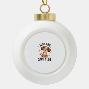 Adopt A Dog Save A Life Vintage Cute Puppy Rescue  Ceramic Ball Christmas Ornament