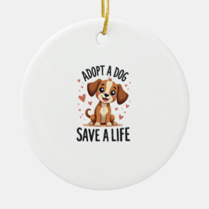 Adopt A Dog Save A Life Vintage Cute Puppy Rescue  Ceramic Tree Decoration