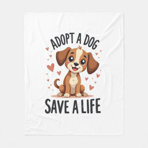 Adopt A Dog Save A Life Vintage Cute Puppy Rescue  Fleece Blanket