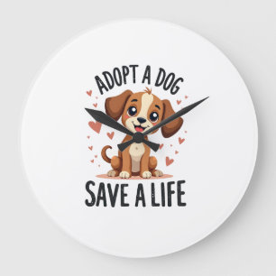 Adopt A Dog Save A Life Vintage Cute Puppy Rescue Large Clock