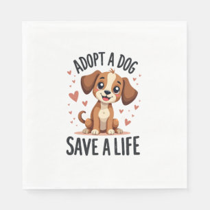 Adopt A Dog Save A Life Vintage Cute Puppy Rescue  Napkin