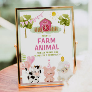 Adopt a Farm Animals Barnyard Girl Birthday Poster