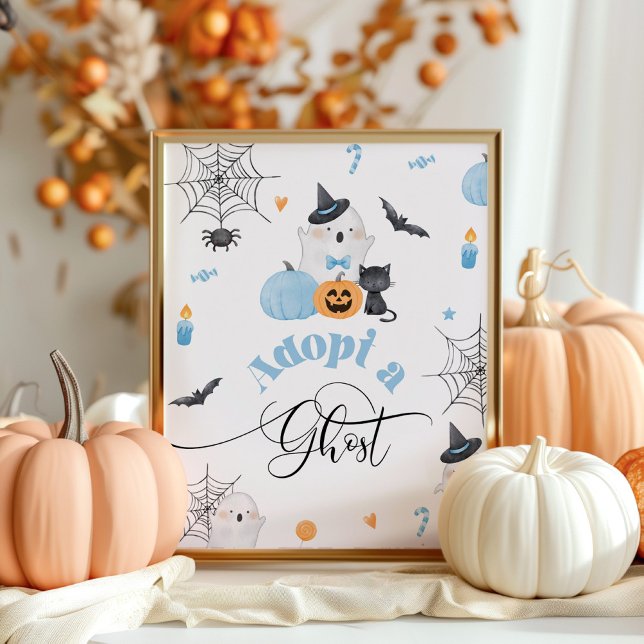 Adopt a Ghost Halloween blue birthday party Poster (Creator Uploaded)