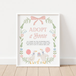 Adopt a Goose Pink Floral Birthday Decor Sign