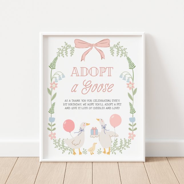 Adopt a Goose Pink Floral Birthday Decor Sign (Creator Uploaded)