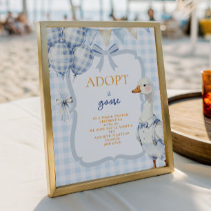 Adopt a Goose Sign Blue Gingham Boy First Birthday