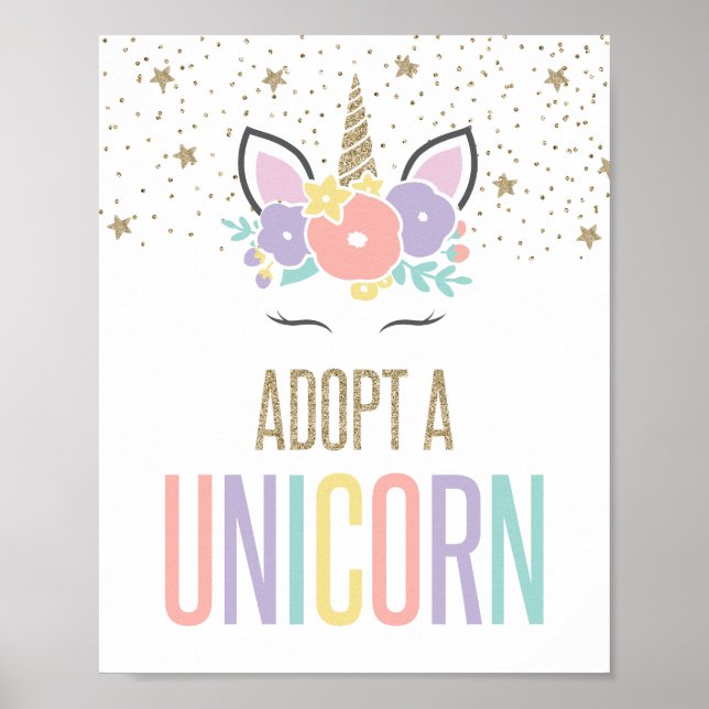 Adopt a Magical Unicorn Birthday Party Sign (Front)