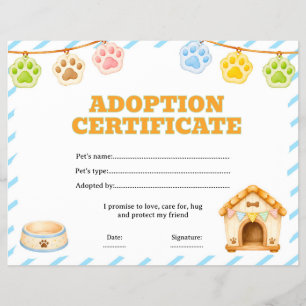 Adopt a pet certificate editable flyer