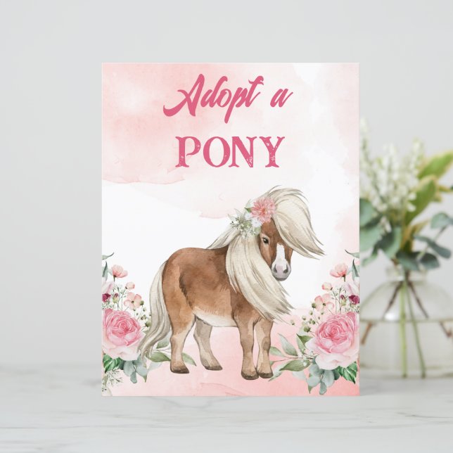 Adopt a pony sign pink flowers cute horse (Standing Front)