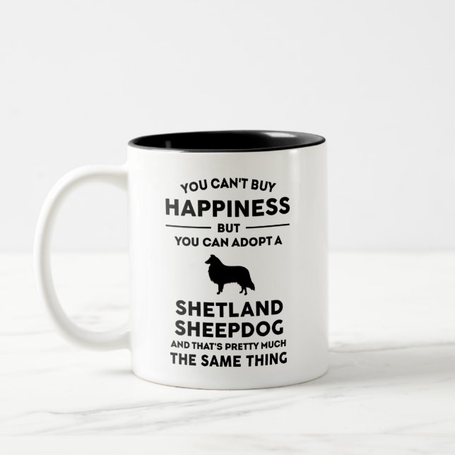 Adopt a Shetland Sheepdog Happiness Two-Tone Coffee Mug (Left)