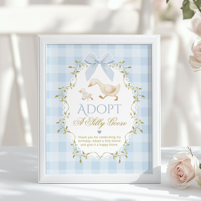 Adopt A Silly Goose Blue Gingham 1st Birthday Poster (Creator Uploaded)