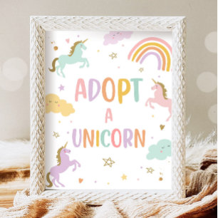 Adopt a Unicorn Pastel Rainbow Girl Birthday Party Poster