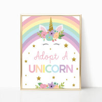 Adopt A Unicorn Rainbows Birthday Party Sign