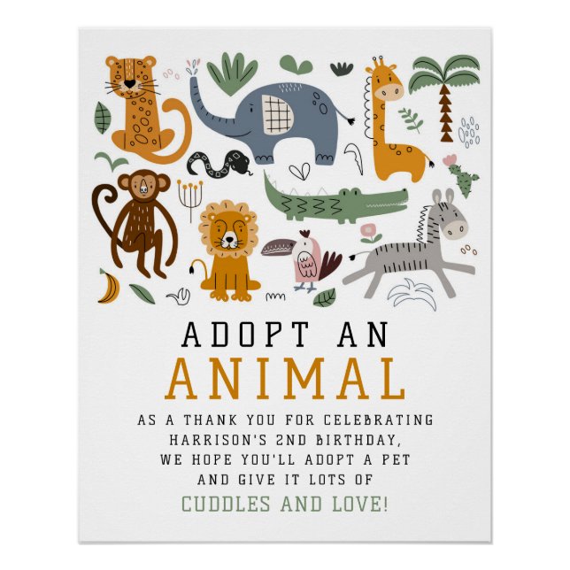 Adopt An Animal Two Wild Birthday Safari Animals Poster (Front)