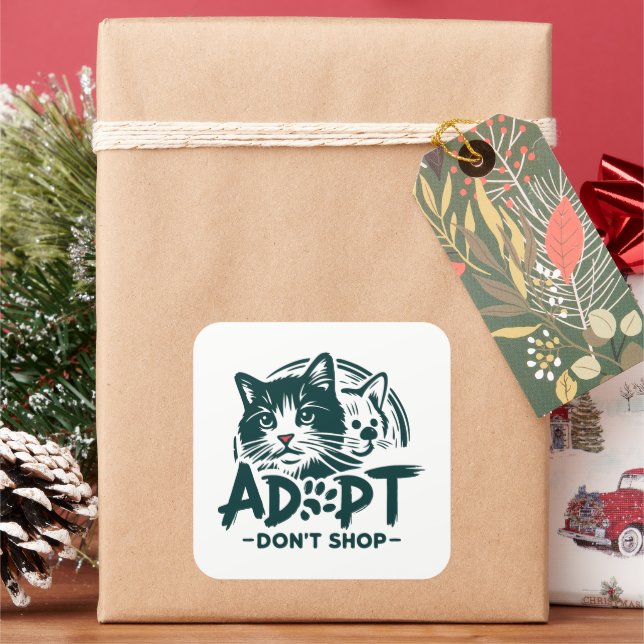 Adopt don't shop 1 square sticker (Holiday)