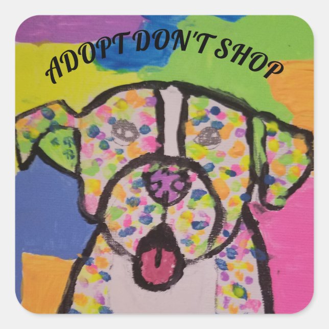 "Adopt don't shop" colourful pitbull stickers (Front)