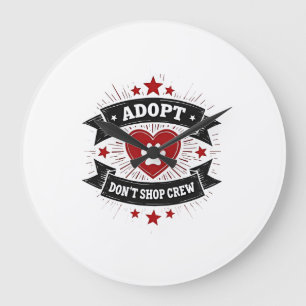 Adopt Dont Shop Crew Vintage Pet Rescue Paw Heart Large Clock
