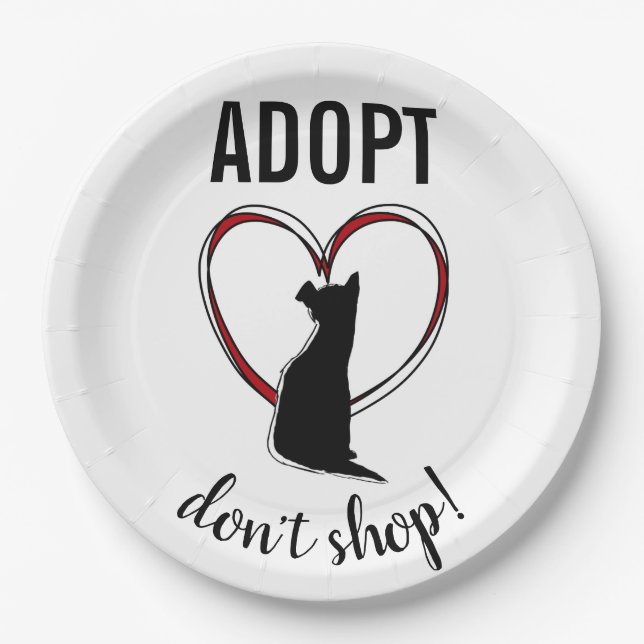 Adopt Don't Shop! Puppy in Heart Shape Paper Plate (Front)