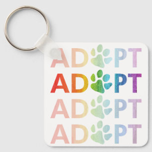 Adopt Paw Stacked Text Rainbow Key Ring