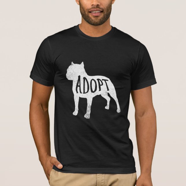 Adopt Pit Bull silhouette shirt (white) (Front)