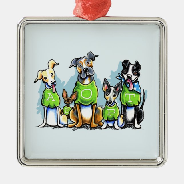Adopt Shelter Dogs Green Tees Think Adoption Metal Tree Decoration (Front)