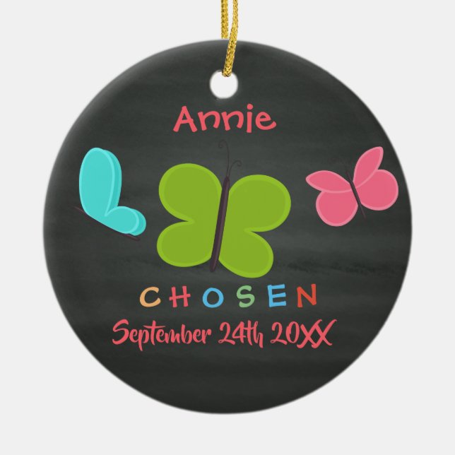 Adopted Butterfly Adoption - Custom Name Ceramic Tree Decoration (Front)