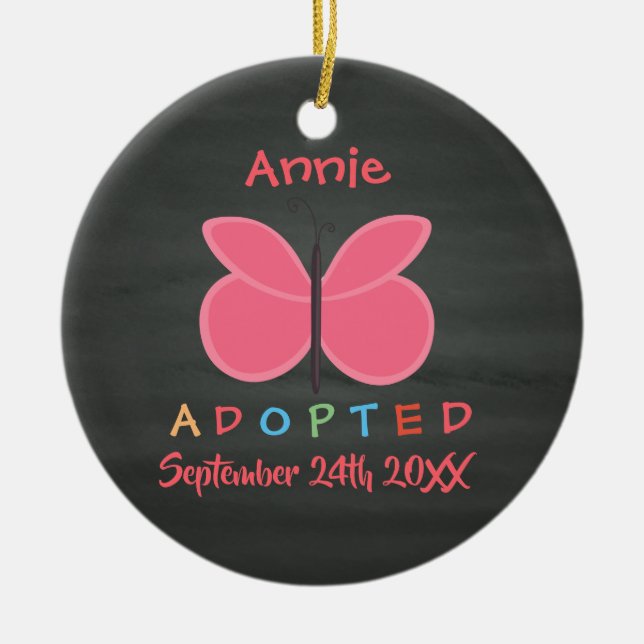 Adopted Butterfly Adoption - Custom Name Ceramic Tree Decoration (Front)