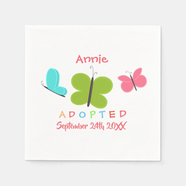 Adopted Butterfly Adoption - Custom Name Napkin (Front)