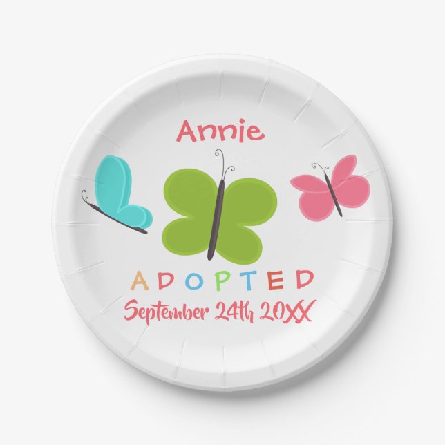 Adopted Butterfly Adoption - Custom Name Paper Plate (Front)