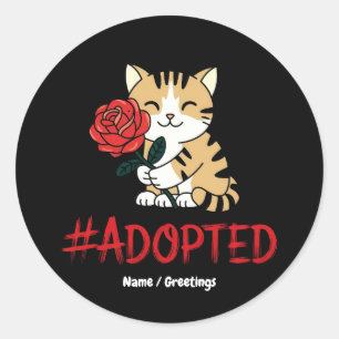 Adopted Cat Love Illustration with Rose Classic Round Sticker