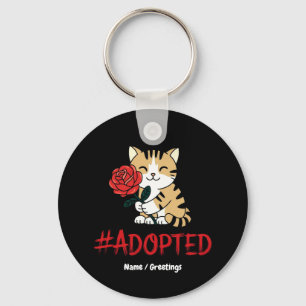 Adopted Cat Love Illustration with Rose Key Ring