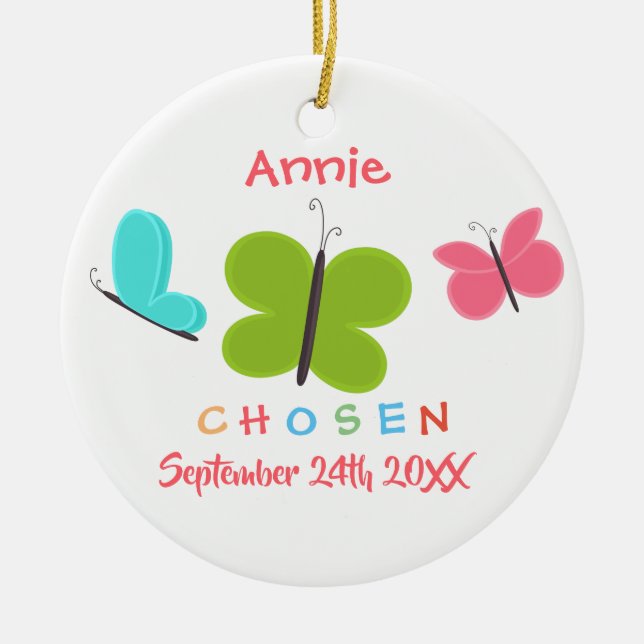 Adopted Chosen Butterfly Adoption - Custom Name Ceramic Tree Decoration (Front)