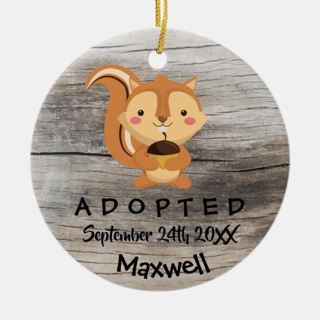 Adopted - Customised Chipmunk Adoption Gift Ceramic Tree Decoration (Front)