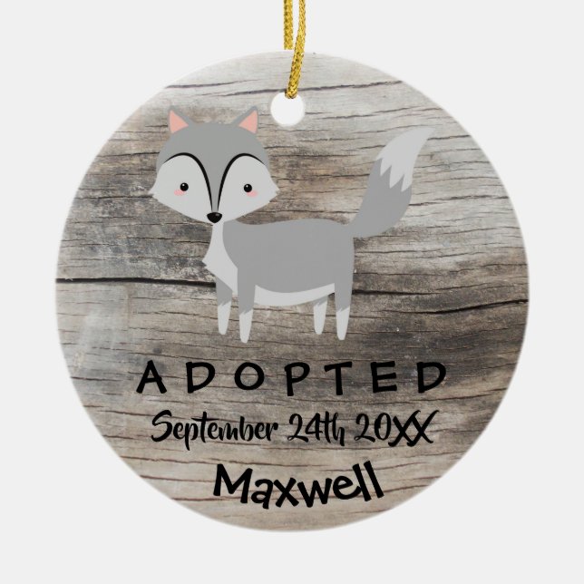 Adopted - Customised Wolf Adoption Gift Ceramic Tree Decoration (Front)