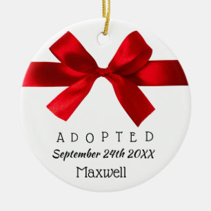Adopted Red Ribbon - Custom Name, Date, & Photo Ceramic Tree Decoration