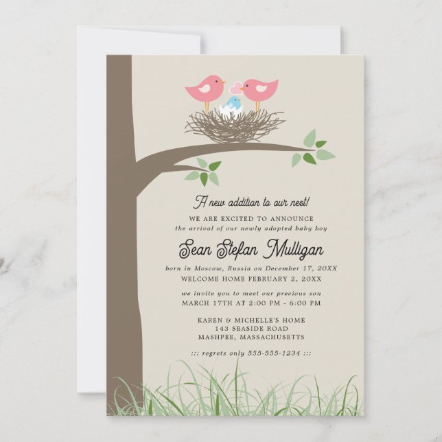 Adoption Announcement Baby Bird's Nest (Front)