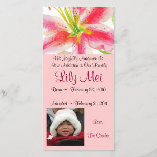 Adoption Announcement Lily Photo Card