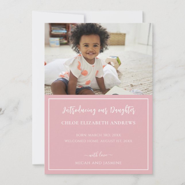 Adoption Announcement Pink and White Stripe  (Front)