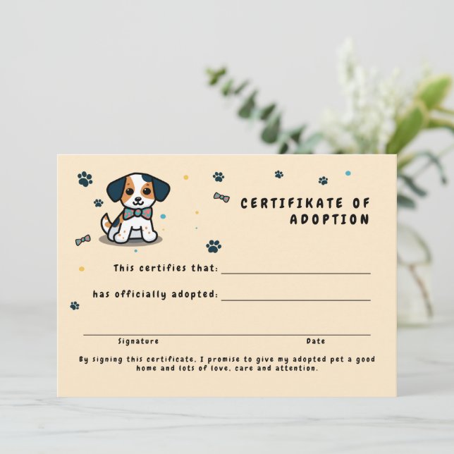 Adoption certifikate kawaii puppy invitation (Standing Front)