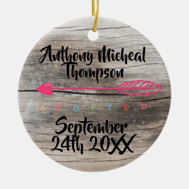 Adoption Design Custom Name Date Photo Ceramic Tree Decoration (Front)